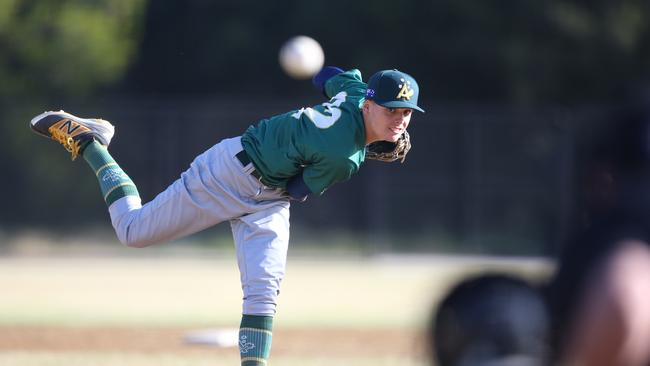 Kai-Noa Wynyard playing for the Australians at the under 18 Baseball Series held at Lismore, Australia. Supplied: SMP Images/Baseball.com.au