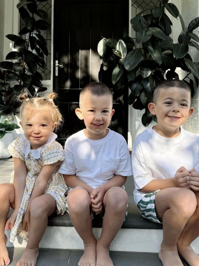 Taylor and Ellie Walker's children Hattie, Louis and Hugo. Picture: Supplied