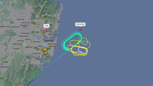 Fightradar24 as of 9am shows a rescue plane’s search pattern.