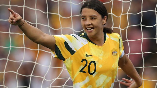 Sam Kerr looks a touch out of rhythm. Picture: Tony Feder/Getty