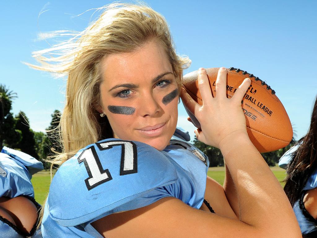 Legends Football League Jacinda Barclay in uniform for the Legends Football League in 2013. Picture: Daniel Aarons