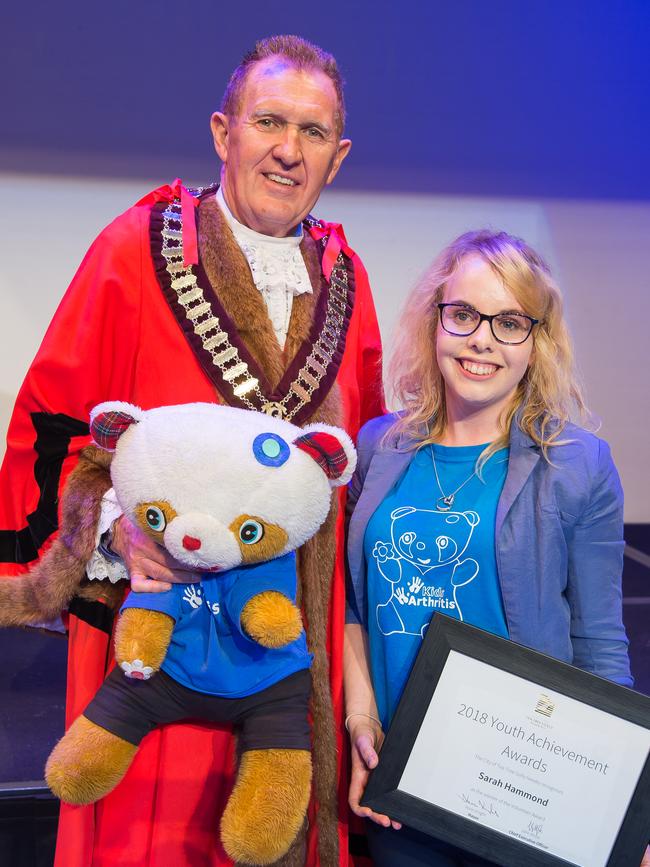 Tea Tree Gully mayor Kevin Knight wearing the robes and chain at the council’s annual youth awards in 2018.