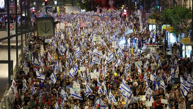 The co-ordinated wave of protests came days after ceasefire negotiations restarted with the U.S.-designated terrorist organisation Hamas. Picture: Jack Guez/AFP