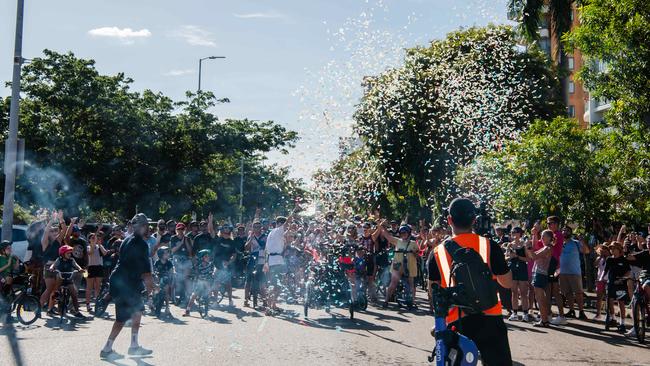 DJ on the Bike Dom Whiting hit the streets of Darwin for the first time. Picture: Pema Tamang Pakhrin