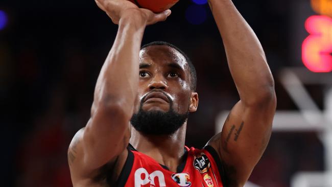 PERTH, AUSTRALIA - JANUARY 31: Bryce Cotton of the Wildcats shoots a free throw during the round 19 NBL match between Perth Wildcats and South East Melbourne Phoenix at RAC Arena, on January 31, 2025, in Perth, Australia. (Photo by Paul Kane/Getty Images)