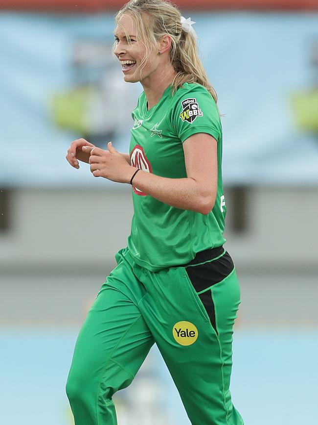 Holly Ferling celebrates an early wicket for the Stars before rain intervened.