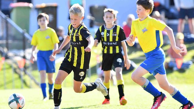 SOCCER: Junior football carnival, Maroochydore. Moreton Bay United V Strikers, U12 boys. Picture: Patrick Woods.