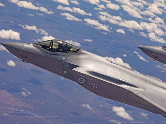 Two fifth-generation F-35A fighter jets enroute to their new home at RAAF Base Tindal NT. Picture: CPL Jesse Kane.