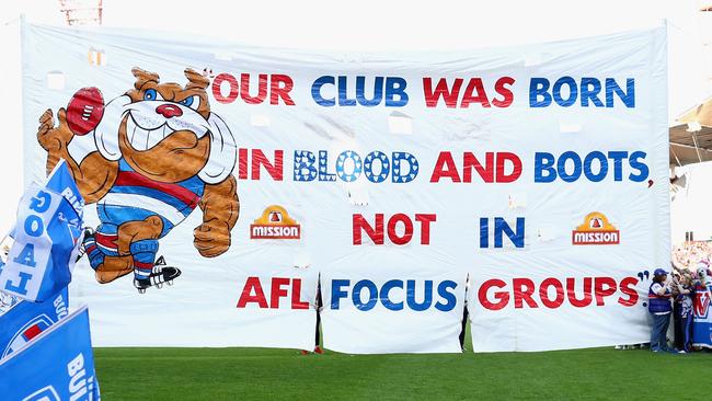 The Dogs banner for the preliminary final against GWS.