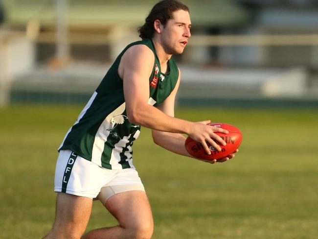 Chris Lawton kicked three goals in Airport West’s win. Picture: Stuart Milligan