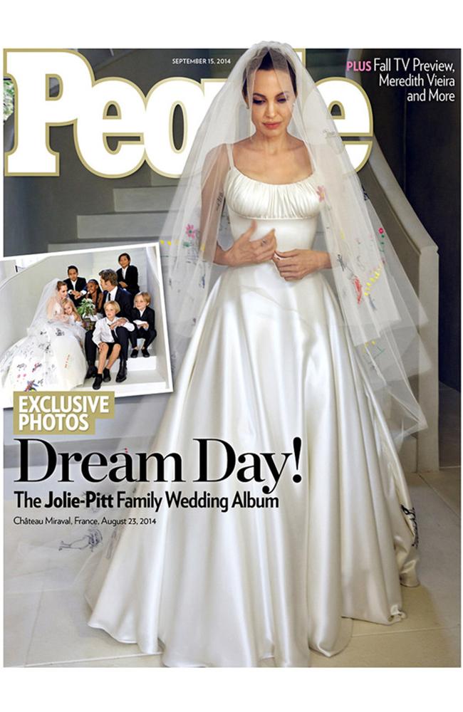 Angelina s wedding dress made by her kids first pictures news