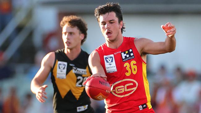 Elijah Hollands in the VFL Grand Final. Photo by Kelly Defina/AFL Photos/via Getty Images