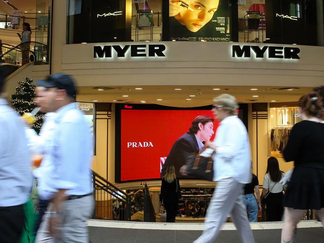 SYDNEY, AUSTRALIA : NewsWire Photos - DECEMBER 02 2024; People seen walking past the Myer Retail stores in Pitt street Mall in the Sydney CBD with its Christmas decorations on display with only four weeks till Christmas. Picture: NewsWire / Gaye Gerard