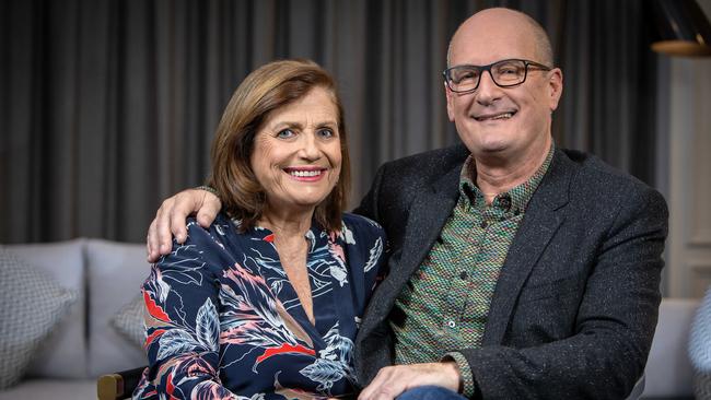 David Koch, pictured with wife Libby, says everyday Australians are at risk of falling prey to scams that continue to use his likeness. Picture: Emma Brasier