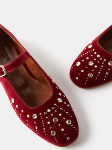 Le Monde Beryl, crystal-embellished velvet Mary Jane flats, $331.