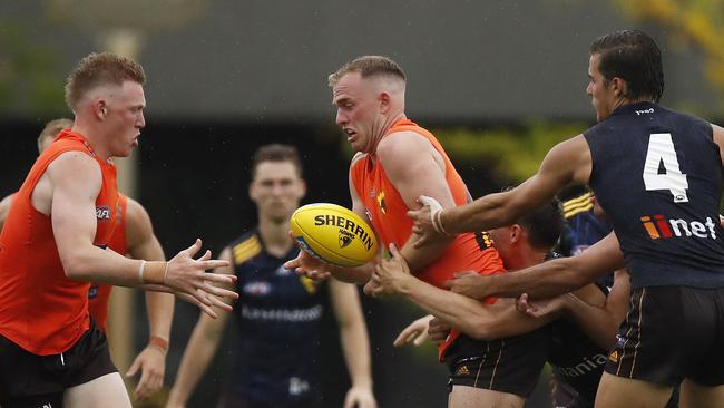 Tom Mitchell showed no signs of his injury in the Hawks’ intra-club. Picture: AAP Image/Sean Garnsworthy