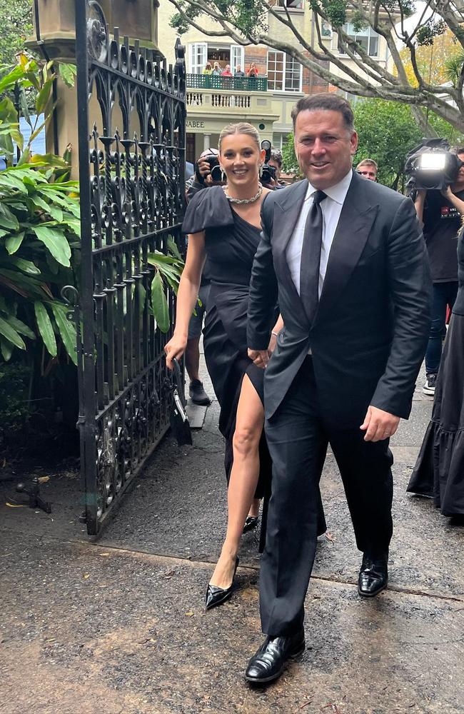 Karl Stefanovic and Jasmine Yarbrough arriving for the Sandilands/Kynaston wedding. Picture: KIIS1065/Instagram