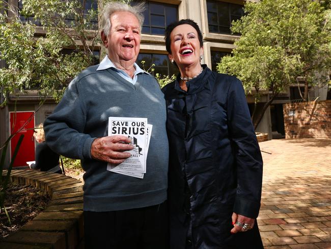 Former union leader Jack Mundey and Sydney Mayor Clover Moore outside the Sirius building today. Picture: Richard Dobson