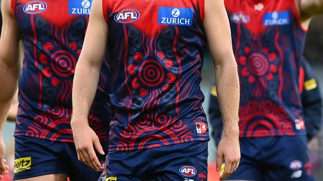 MELBOURNE, AUSTRALIA - MAY 27: The Demons look dejected after losing the round 11 AFL match between Narrm Football Club / Melbourne Demons and Walyalup / Fremantle Dockers at Melbourne Cricket Ground, on May 27, 2023, in Melbourne, Australia. (Photo by Quinn Rooney/Getty Images)