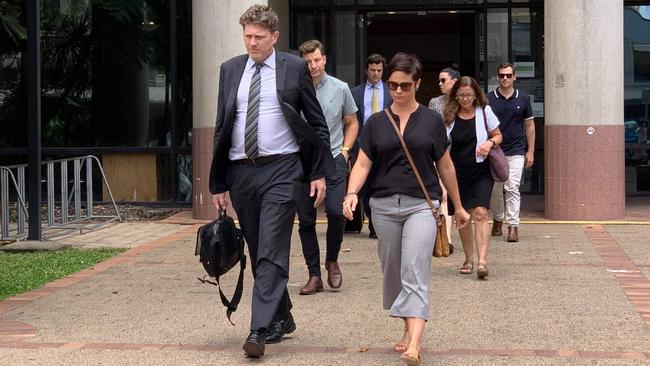 The Christensen family walks out of the Alva Beach stabbing inquest at Cairns Magistrate Court. Photo: Shayla Bulloch