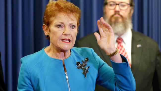 Pauline Hanson announces George Christiansen as candidates for One Nation. Picture: Steve Pohlner.