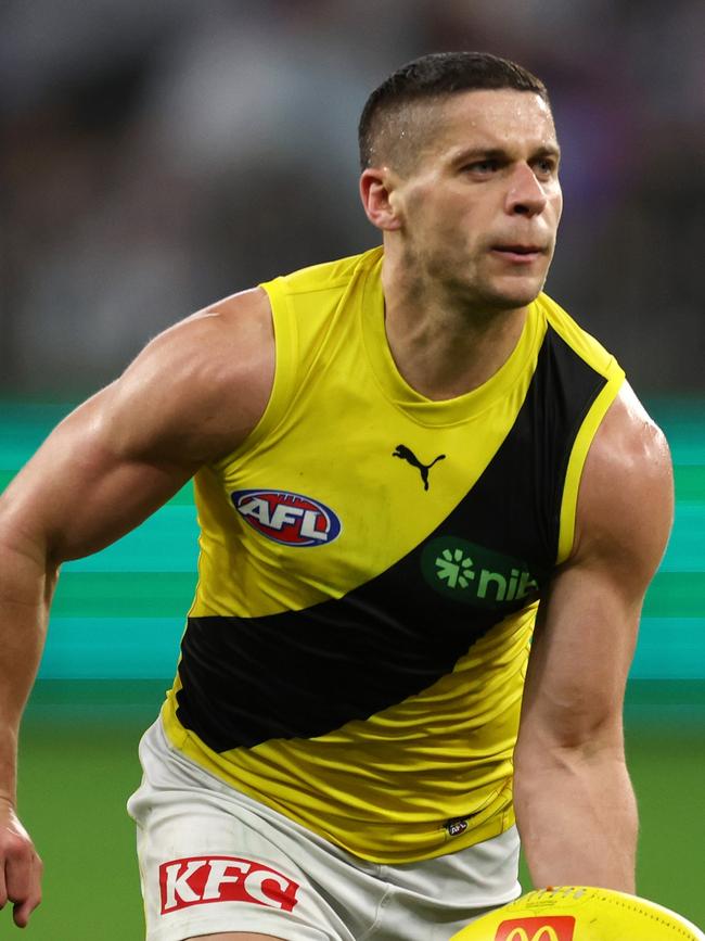 Dion Prestia of the Tigers was a victim of the hack. Picture: Will Russell/AFL Photos via Getty