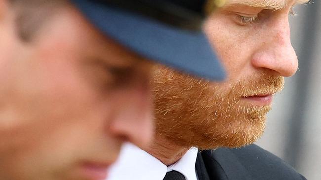 Prince William, Prince of Wales, left, and Britain's Prince Harry, Duke of Sussex, right, attend the State Funeral of Britain's Queen Elizabeth I in September. Picture: AFP