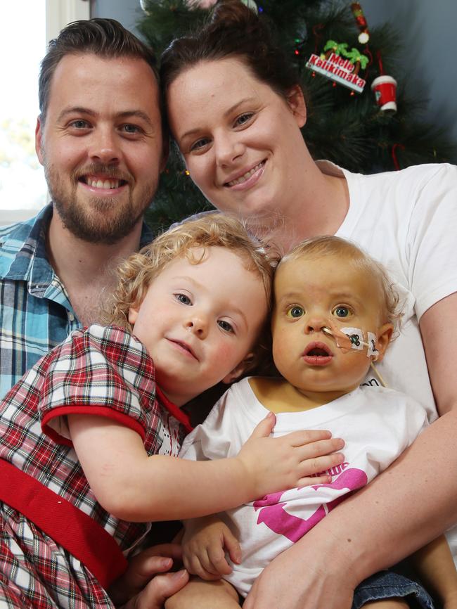 Evan Wailes with his wife Jessica, daughter Luelle and son Walter. Picture: Mark Wilson.