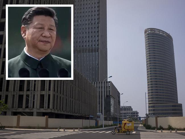 Chinese President Xi Jinping; Unfinished buildings and vacant streets in Xiangluo Bay..