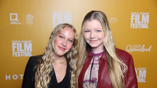 Millie Valentine and Charlotte Stent at the JAFAICAN premiere with Peter Andre at Gold Coast Film Festival at HOTA. Picture, Portia Large.