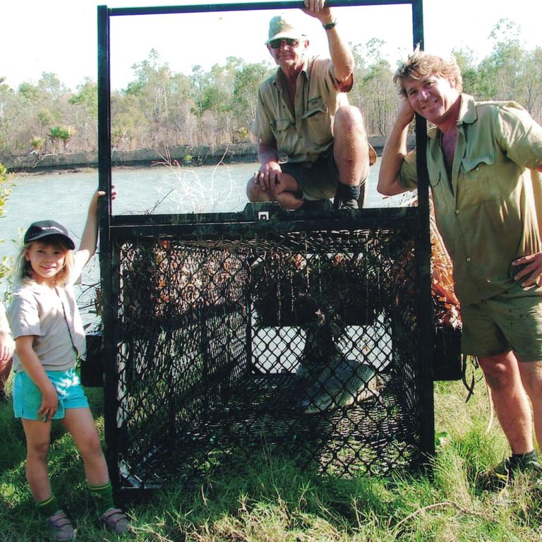 Bindi, Bob and Steve Irwin with a trapped croc. Picture: supplied