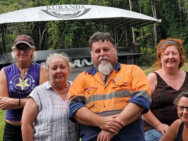 The commitee of the Kuranda Amphitheatre Society Kez Walker (secretary), Mandy Dewey (Event Co-ordinator), Tim Gronwold (Site Manager), Liza Dewey (President), Nicky Gibson (Committee). Picture: Supplied