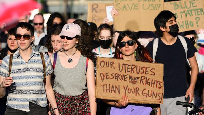 In Portland, Oregon, people march across the Hawthorne Bridge. Picture: Mathieu Lewis-Rolland/Getty