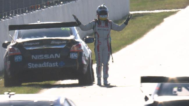 Michael Caruso expressed his displeasure after retiring from Race 10.