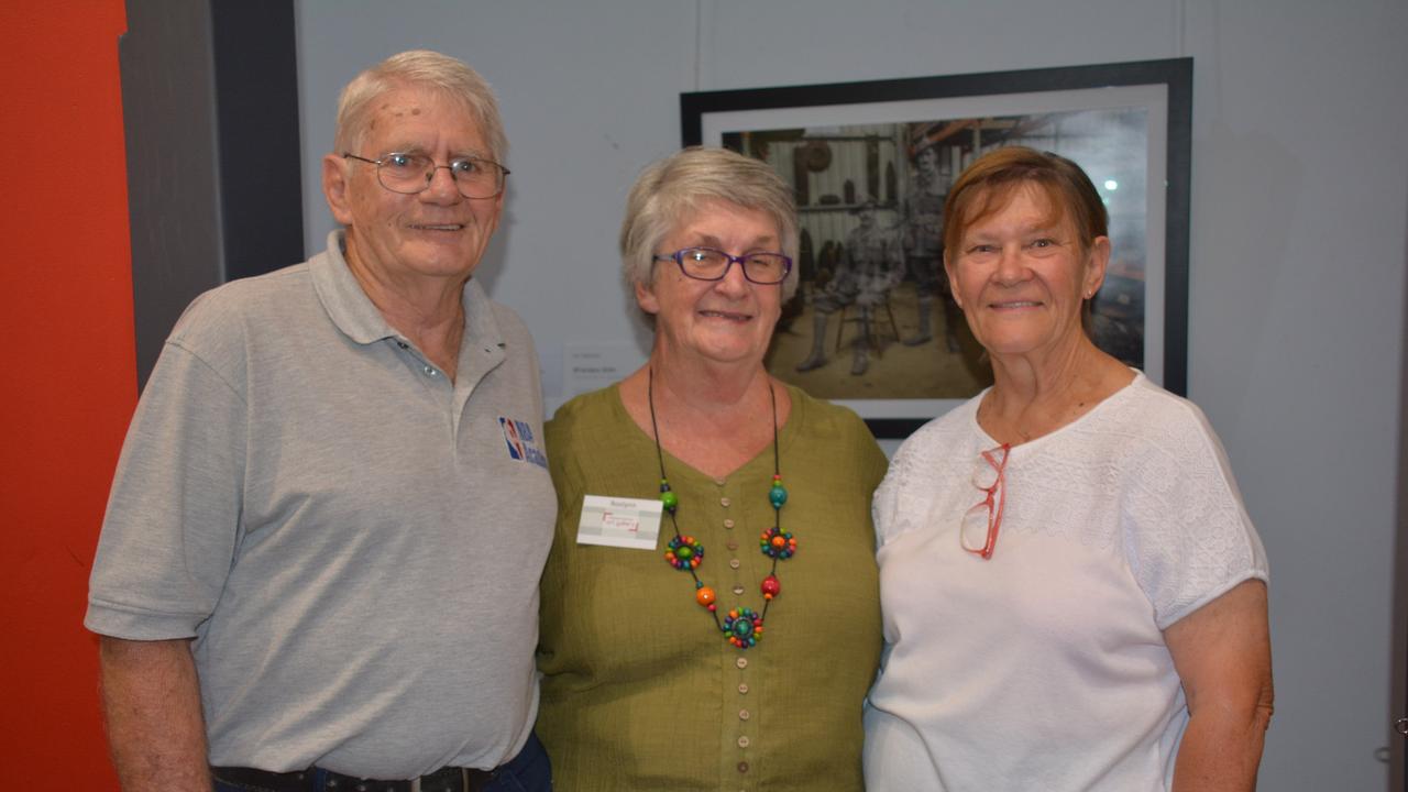 Joe van Mastrigt, Ros Smith and Sandra van Mastrigt at the opening night of the Recovering the Past exhibition at the Kingaroy Regional Art Gallery on November 7. (Photo: Jessica McGrath/ South Burnett Times)