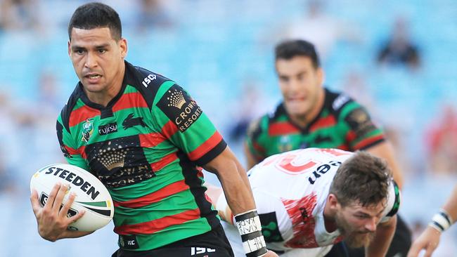 Cody Walker breaks free for the Rabbitohs against the Dragons at ANZ Stadium. Picture: Mark Evans