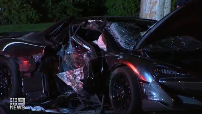 The high-powered McClaren sports car after the crash. Picture 9 News