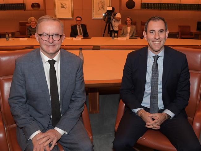 CANBERRA, AUSTRALIA - NewsWire Photos - May 30 2022: Prime Minister Anthony Albanese and Treasurer Jim Chalmers (R) before a briefing by the Secretary to the Australian Treasury, Dr Steven Kennedy at Parliament House in Canberra. Picture: NCA NewsWire / Tracey Nearmy