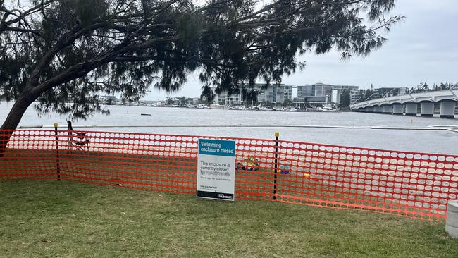 The Paradise Point Parklands swimming enclosure was closed on Monday. Picture: Tahlia Leathart