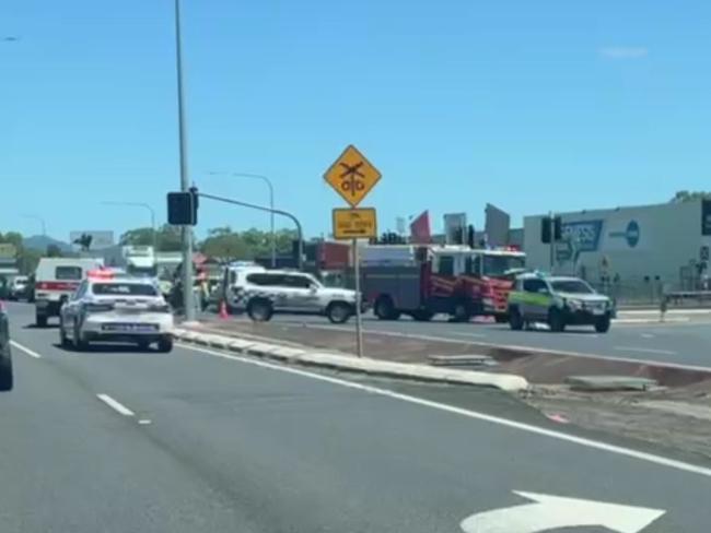 Scene of a motorcycle and pedestrian crash on December 9, at Swallow Rd and Bruce Hwy, Bentley Park.