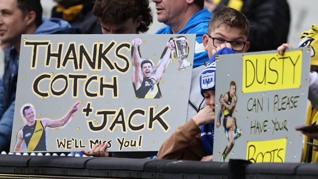 The Tiger Army was out in force to farewell Trent Cotchin and Jack Riewoldt. Picture: Michael Klein