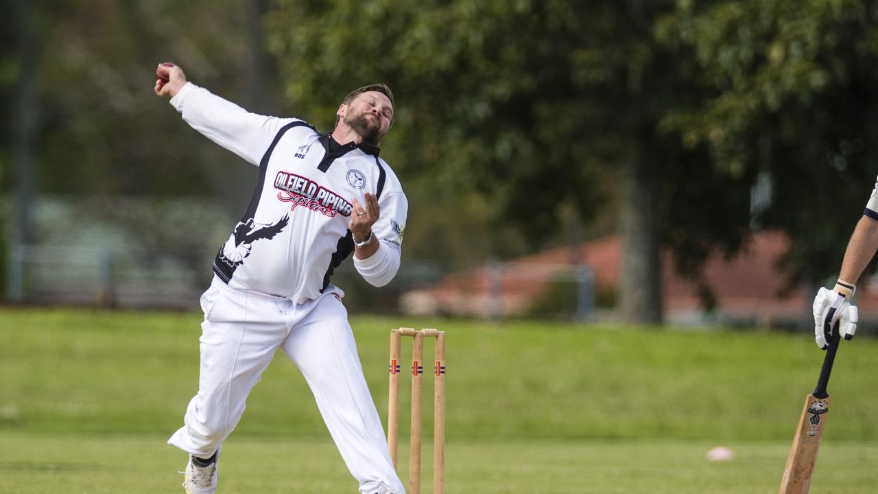 Matt Budden bowls for Souths Magpies against Met-Easts in round five A Grade One Day Toowoomba Cricket at Middle Ridge Park, Saturday, November 5, 2022. Picture: Kevin Farmer