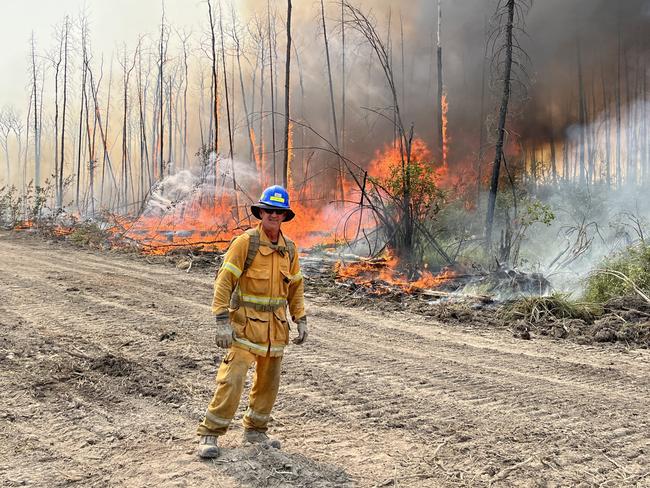 Jason McLean, from the Hatton Vale Rural Fire Brigade, on the Alberta fireground during the 2023 Canadian Wildfires.