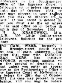 Mrs Webb’s advert in the Missing Friend's section of The Age, on October 5, 1951. Picture: Trove Newspapers &amp; Gazettes