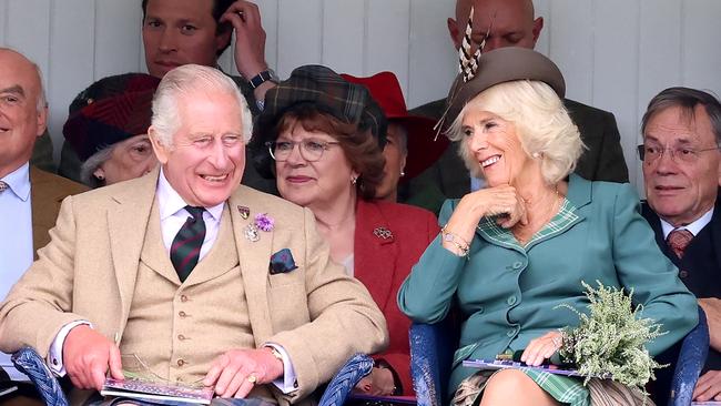 King Charles III and Queen Camilla during The Braemar Gathering 2023 at The Princess Royal and Duke of Fife Memorial Park on September 02, 2023 in Braemar, Scotland. Picture: Chris Jackson/Getty Images