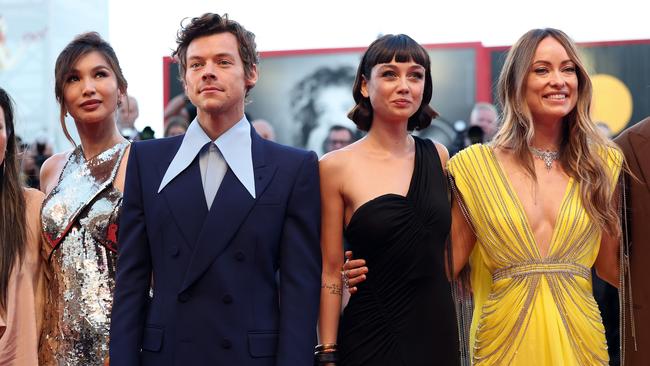 Gemma Chan, Harry Styles, Sydney Chandler and director Olivia Wilde attend the Don't Worry Darling red carpet. Picture: Getty Images