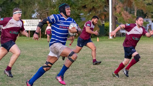 No 8 Courtney Raymond was one of Byron Bay's overseas recruits last season in FNC rugby. They've lost players this year due to the coronavirus pandemic. Photo Ursula Bentley@CapturedAus