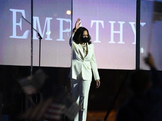 Kamala Harris arrives to address the nation in Wilmington, Delaware. Picture: Getty