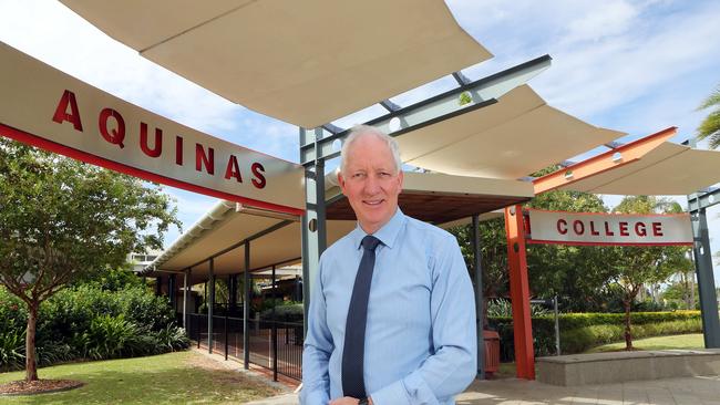 Principal Peter Hurley at Aquinas College, where teachers have been working hard preparing online learning. Picture: Richard Gosling.