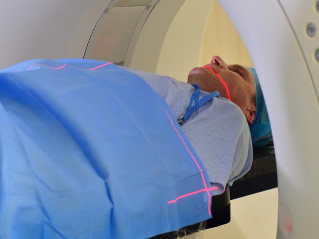 A patient the Australian-first Angio/CT hybrid operating room at Sunshine Coast Private Hospital.